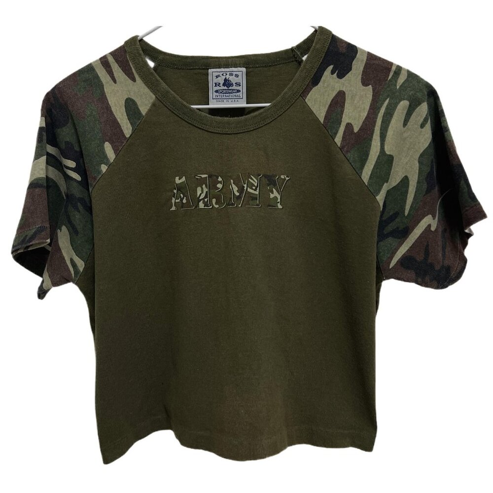 0551 Ross Sportswear USA 80's Rare Vintage Camo Crop Tee